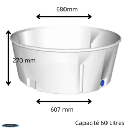 CUVE DE RETENTION RONDE 60L PE DIAM BAS 607MM HAUT 680 MM H 270 MM